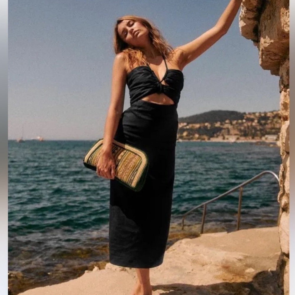 SEZANE - Pearl black cutout linen dress